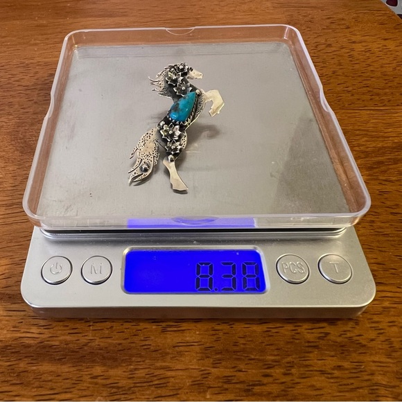 Sterling Silver Rearing Horse Turquoise Pendant Floral Southwestern - Picture 11 of 11